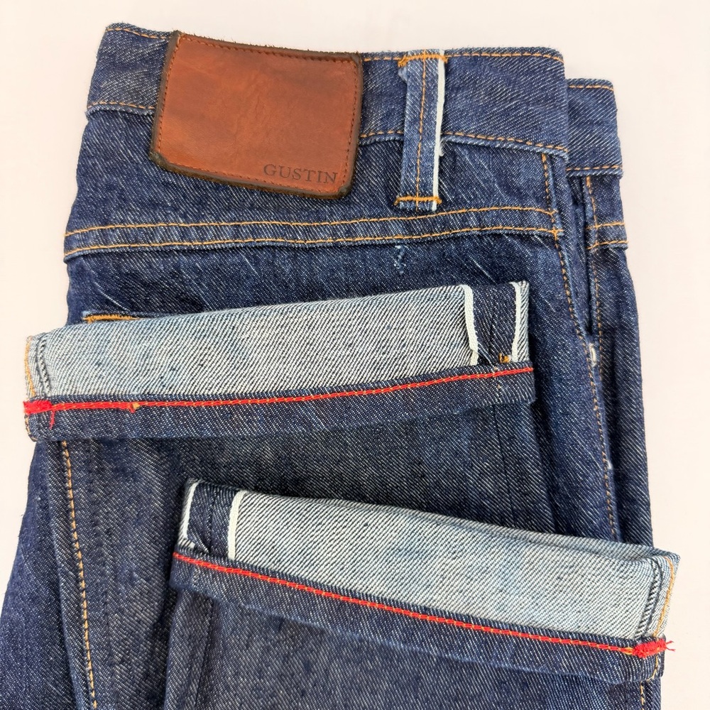 GUSTIN Selvedge Raw Button Fly Dark Blue Denim Jeans Men's 31x34